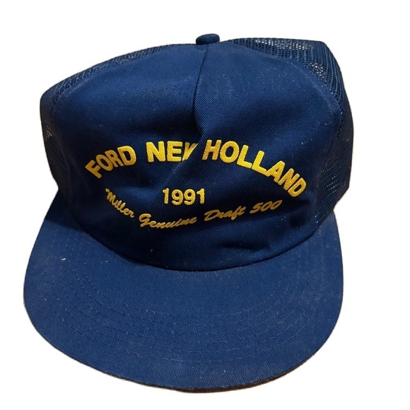 Vintage Ford New Holland Cap 1991 Miller Genuine Draft 500 Blue Gold Snap Back